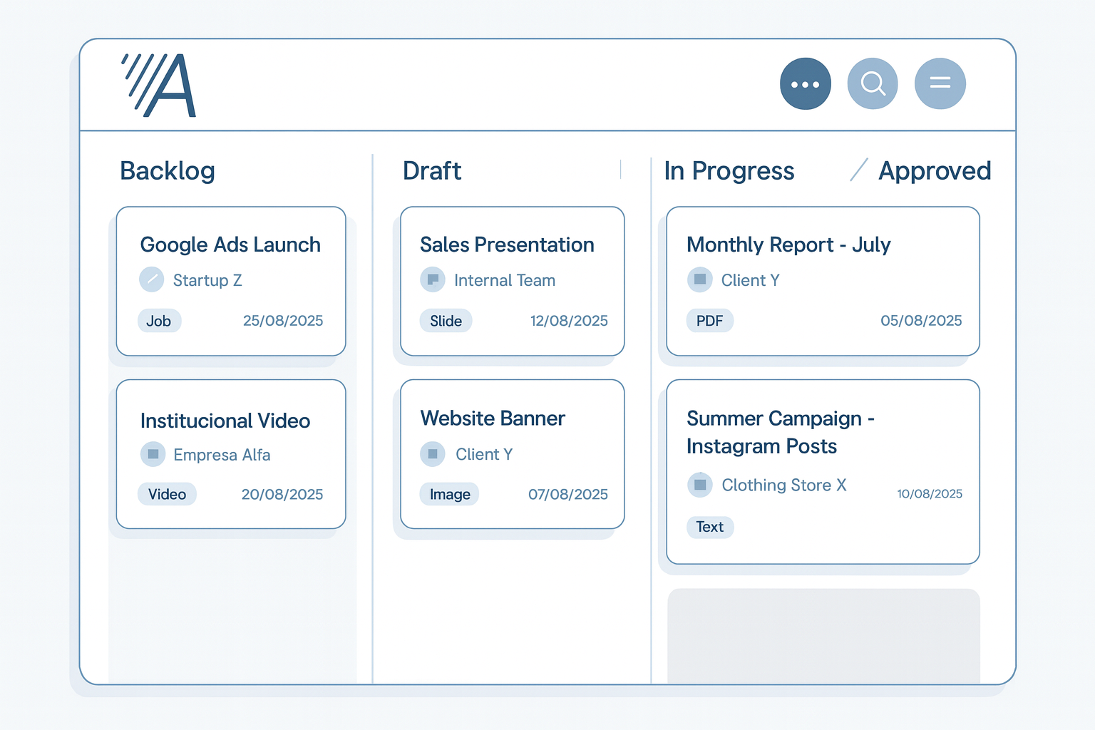 Painel de Aprovações estilo Kanban do Aprova.do